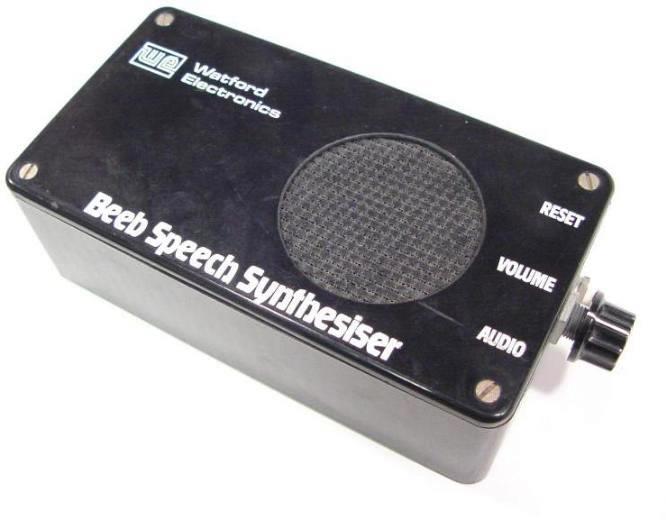 Watford Electronics Beeb Speech Synthesiser with speaker, reset, volume, and audio controls.